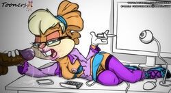 anthro balls breasts clothed clothing cum cum_on_body cum_on_face duo erection female fur interspecies lagomorph lola_bunny looney_tunes male mammal nipples office office_lady open_mouth penis pussy rabbit secretary sex simple_background straight tongue tooners warner_brothers white_background