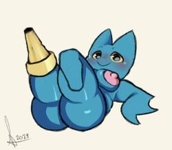 adorabat anthro ass bat belly big_butt blue_body breasts cartoon_network female mammal mao_mao:_heroes_of_pure_heart pegleg samirachuni simple_background slightly_chubby slightly_chubby_female smile smiley_face solo thick_thighs weights yellow_eyes