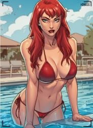 ai_generated big_breasts bikini comic fit_female green_eyes marvel marvel_comics mary_jane_watson red_hair themerchant69