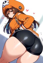 1girls 2d ai_generated arc_system_works ass ass_focus back_view backpack bending_over bent_forward big_ass brown_eyes brown_hair clothed clothed_female dat_ass fat_ass female gloves guilty_gear hat heart heavenly_ass hips hoodie huge_ass large_ass long_hair looking_at_viewer looking_back looking_back_at_viewer may_(guilty_gear) mochipawg shorts solo source standing sweat sweating sweaty thick_thighs thighs wide_hips