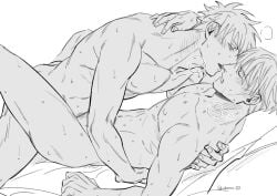 2boys duo gay jujutsu_kaisen kento_nanami male male/male male_only nude nude_male satoru_gojo sweat yaoi