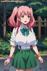 ai_generated aindroidparanoid big_breasts breasts fujinoki_nene hajimete_no_gal huge_breasts large_breasts massive_breasts miniskirt nipples outdoors park pink_hair ribbon school_uniform schoolgirl shirt short_hair skirt stable_diffusion twintails yellow_eyes