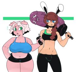 1futa 1girls animal_humanoid anthro big_breasts blonde_hair blue_eyes breasts brown_hair bulge corruption_of_champions dildo duo female futanari gats green_eyes huge_breasts humanoid lagomorph lottie_(coc) mammal nipple_bulge penis_bulge pig porcine rabbit_humanoid sex_toy slightly_chubby sweat thick_thighs toony vein