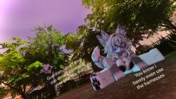 3d black_nipples black_pawpads destiny_(game) dialogue exhibitionism fäuks_(oc) female female_only ghost_(destiny) grey_fur naked naked_female nude nude_female nudist outside park purple_eyes roblox robloxian self_upload tagme tagme_(artist) text tree white_fur