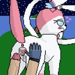 1:1 animal_genitalia animal_pussy backpack bodily_fluids canine_genitalia canine_pussy digital_media_(artwork) eeveelution female feral generation_6_pokemon genital_fluids genitals heart_symbol human human_on_feral interspecies island male male/female mammal night nintendo outside penis pixel_(artwork) pokeball pokemon pokemon_(species) pokephilia pussy spread_pussy spreading star steve7479 sylveon vaginal_fluids zoophilia