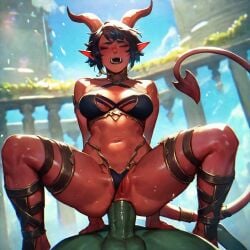 1boy 1boy1girl 1girls ai_generated anal anal_insertion anal_sex bikini_armor caverns_&_taverns demon demon_girl demon_horns demon_tail fantasy green_skin interracial interspecies orc orc_male red_skin tiefling tiefling_girl warrior