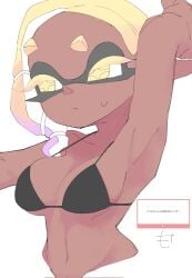 armpits big_breasts big_forehead bra dark-skinned_female dark_skin frye_(splatoon) frye_onaga inkling mocamocaink splatoon splatoon_(series) splatoon_3 tentacle_hair tummy yellow_eyes