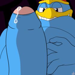 2017 anthro avian big_penis bird dripping kahisys king_dedede kirby_(series) looking_at_viewer male male_only nintendo penis precum simple_background slightly_chubby smile solo uncut video_games