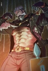 abs bara beard biceps daddy dilf doodlefish75 male male_nipples male_only manly mature_male muscular_male nipples pecs pompey zenless_zone_zero