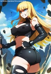 1girl 1girls 2024 2d 2d_(artwork) ai_generated angry anime_girl ass ass_focus beautifulcabincrew big_ass big_breasts black_bra black_legwear black_underwear blonde_female blonde_hair blonde_hair_female blue_eyes boob_window booty_shorts breasts breedable hime_cut long_hair looking_at_viewer magik_(illyana_rasputin) marvel marvel_comics mutant nipples_visible_through_clothing ripped_stockings short_shorts shorts sword thigh_high_stockings thigh_highs thighhighs thighs x-men