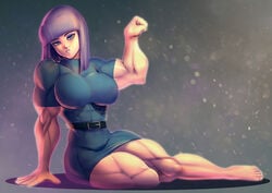 1girls abs bakki biceps blue_eyes breasts cleavage eyeshadow flexing friendship_is_magic hourglass_figure human humanized large_breasts looking_at_viewer makeup maud_pie_(mlp) muscles muscular_female my_little_pony purple_hair