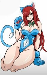 big_breasts cat_ears cat_tail cosplay erza_scarlet fairy_tail hfxpins red_hair