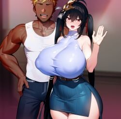 1boy 1girls ass azur_lane big_ass big_breasts black_hair breasts cheating cheating_female cuckold curvy_body curvy_female curvy_figure dark-skinned_male dark_skin fat_ass female hips huge_ass huge_breasts large_ass large_breasts light-skinned_female light_skin long_hair massive_ass massive_breasts netorare ntr on_(fan1919fan) red_eyes taihou_(azur_lane) thick_thighs twintails voluptuous voluptuous_female wide_hips