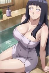 1girls ai_generated bath bathroom black_hair boruto hinata_hyuuga naruto naruto_(series) solo tagme towel