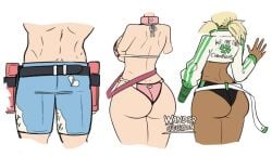 1boy 2girls ass ass_focus belt big_ass big_butt bikini breasts chocolate_and_vanilla dark-skinned_female dark_skin elphelt_valentine fat_ass flat_ass guilty_gear guilty_gear_strive huge_ass large_breasts light-skinned_female light-skinned_male ramlethal_valentine sideboob sin_kiske thighs wanderjegson wide_hips