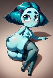 ai_generated ass blue_body blue_eyes blue_hair blue_skin breasts disney envy_(inside_out) feet female female_focus female_only inside_out inside_out_2 nipples pixar short_hair thick_thighs thighs