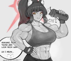 abs alternate_muscle_size animal_ears blue_archive huge_breasts muscular_female sensei_(blue_archive) wakamo_(blue_archive)