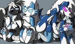 4boys alternate_color anal anal_sex claws crisstail cum eyewear furry glasses humanoid_penis hypnosis interspecies lycanroc male mammal midnight_lycanroc mind_control nintendo original_character paws penetration penis pokemon pokemon_sm rubber shiny skunk spiral_eyes testicles transformation yaoi