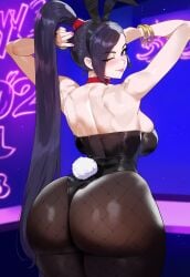 ai_generated ass ass_focus black_hair bunny_ears bunny_girl bunnysuit creamy_ai curvy dat_ass dragon_quest dragon_quest_xi fat_ass from_behind huge_ass jade_(dq11) large_breasts long_hair pantyhose playboy_bunny purple_eyes thick_thighs wide_hips