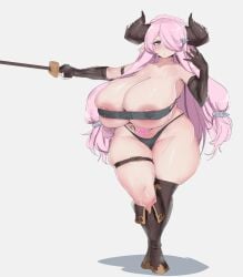 1girls draph_race_(granblue_fantasy) female gigantic_breasts granblue_fantasy huge_breasts huge_hips looking_at_viewer narmaya_(granblue_fantasy) pink_hair revealing_clothes see-through solo solo_female standing stormcow thick_thighs voluptuous wide_hips