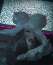 1girls 3d big_breasts black_hair breasts completely_nude female female_only ghost ghost_girl glowing_eyes grey_skin horror large_breasts monster_girl nipples pale-skinned_female pale_skin red_eyes solo tdontran the_ring yamamura_sadako