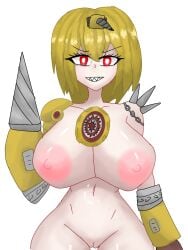 1girls big_ass big_breasts drill drill_hand drill_head female golden infected_titan_drillman(skibidi_toilet) mega_mommy miss_moji red_core red_eyes shark_teeth skibidi_toilet skibidi_toilet_multiverse smiling titan_drill_man_(skibidi_toilet) titan_drillman