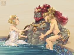 1girls 2boys 2boys1girl arm_around_partner artist_logo artist_name bath bathing beard bisexual bisexual_male blonde_hair blue_eyes blush braided_hair breasts breath_of_the_wild choker clothed_female clothed_female_nude_male color completely_nude crown earrings facial_hair female ganondorf ganondorf_(tears_of_the_kingdom) gauntlets girly green_eyes grey_body hair_ornament hand_on_another's_ass hand_on_another's_chest hand_on_another's_stomach highres jewelry lighting link link_(breath_of_the_wild) link_(tears_of_the_kingdom) long_hair looking_at_another looking_at_partner male multiple_boys muscular muscular_male necklace nipple_piercing nipples nipples_visible_through_clothing nude_male partially_clothed partially_submerged pretty_boy princess_zelda red_hair romantic romantic_couple short_hair sitting size_difference slight_blush smile spiky_hair straight syblatortue tears_of_the_kingdom the_legend_of_zelda tied_hair towel towel_only watermark wet_clothes wholesome yaoi yellow_eyes zelda_(tears_of_the_kingdom)