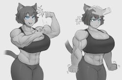 abs blue_eyes cat_girl flexing large_breasts muscular_female original_character zeph505