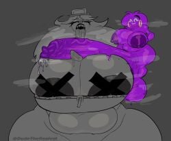 1futa 1girls ass_bigger_than_head balls breasts closed_eyes clothed clothing cum_on_breasts dudetherealest_(artist) duo erection female five_nights_at_freddy's friday_night_funkin futa_on_female futanari giantess girlfriend_(moroon_gag) huge_balls huge_breasts humanoid humanoid_penis hyper hyper_penis larger_intersex looking_at_penis moroon_gag mostly_clothed nude nude_female open_smile ourple_guy_(fnf_mod) penis purple_body size_difference standing thick_thighs wide_hips zipper_(moroon_gag)
