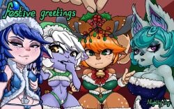 absurd_res animal_ears animal_nose anthro antlers ass bell bell_collar big_breasts blue_body blue_clothing blue_eyes blue_fur blue_hair blue_hat blue_headwear blue_leotard blue_panties blue_topwear blue_underwear blush braided_pigtails breasts brown_body brown_fur butt_from_the_front camel_toe christmas cleavage clothed clothing collar deer disembodied_hand eyelashes female freckles fur green_body green_clothing green_eyes green_fur green_hair green_hat green_headwear green_panties green_thong green_topwear green_underwear grey_antlers grey_horn group hair hand_in_mouth hat headgear headwear hi_res holidays horn huge_breasts humanoid humanoid_pointy_ears hybrid inner_ear_fluff league_of_legends leotard looking_at_viewer lulu_the_fae_sorceress mammal mistletoe navel nightlydayart open_mouth orange_hair panties plant poppy pube_peek pubes purple_body purple_eyes purple_fur riot_games short_hair short_stack small_breasts smile snow_fawn_poppy tan_body tan_fur tan_skin tencent text thick_thighs thong topwear tristana tuft under_boob underwear vex_(league_of_legends) white_hair white_pubes wide_hips yellow_eyes yordle