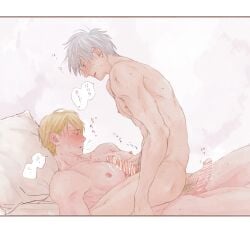 2boys blush erect_penis erection gay jujutsu_kaisen kento_nanami male male/male male_only nude nude_male penis satoru_gojo yaoi