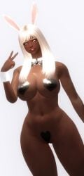 bunny_ears bunny_girl dark-skinned_female dark_skin heart_pasties huge_ass huge_breasts silver_hair skyrim the_elder_scrolls