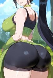 ai_generated ass ass_focus big_ass black_hair black_shorts bubble_ass bubble_butt creamy_ai curvy dat_ass dragon_quest dragon_quest_xi fat_ass head_out_of_frame huge_ass jade_(dq11) long_hair shorts thick_ass thick_thighs wide_hips