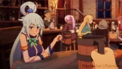 1boy 1girls after_sex alcohol animated aqua_(konosuba) ass ass_grab bed bedroom before_and_after big_breasts blue_hair bubble_ass bubble_butt clothed_female_nude_male clothed_sex cum cum_in_pussy cum_inside cum_overflow darkness_(konosuba) doggy_style drinking drunk drunk_bubble drunk_sex female female_focus female_pubic_hair hair_ornament kono_subarashii_sekai_ni_shukufuku_wo! light-skinned_female light_skin long_hair longer_than_2_minutes lying lying_on_back lying_on_bed maplestar no_panties partially_clothed partially_clothed_female penetration penis penis_in_ass plap plump_ass pov pov_male pubic_hair pussy satou_kazuma sex sex_from_behind slim_waist sound subtitled thick_thighs thighhighs thrusting uncensored vagina vaginal vaginal_penetration vaginal_sex video voice_acted