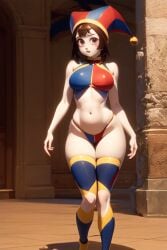 ai_generated clown_girl jester jester_girl pixai pomni_(the_amazing_digital_circus) the_amazing_digital_circus thick_thighs