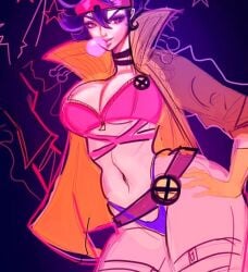 blowing_bubblegum eyewear_on_head female jubilation_lee jubilee large_ass large_breasts large_hips marvel marvel_comics short_hair short_hair_female straps thong x-men