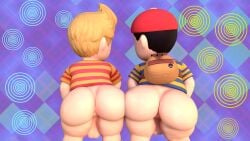 2boys 3d 3dcg adynamical anus anus_peek ass back_view backpack backsack balls big_ass big_butt black_hair blonde_hair bottomless butt earthbound earthbound_(series) fat_ass fat_butt hat huge_ass huge_butt lucas_(mother) male male_only mother_(series) mother_2 mother_3 ness nintendo thick_ass thick_butt