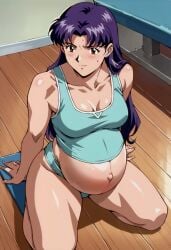 ai_generated big_breasts breasts misato_katsuragi neon_genesis_evangelion overdue pregnant pregnant_belly ready_to_pop working_out yoga