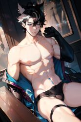 ai_generated genshin_impact male male_only manboobs sexy_pose solo_male wriothesley_(genshin_impact)