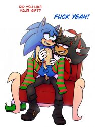 5_fingers absurd_res anal anal_sex anthro anus balls bite biting_lip biting_own_lip black_body black_fur blue_body blue_fur bodily_fluids boots chair chair_position christmas christmas_clothing christmas_headwear clothing cum cum_from_ass cum_in_ass cum_inside cum_while_penetrated cumshot dialogue digital_media_(artwork) duo ejaculation english_text erection eulipotyphlan fingers footwear footwear_only from_behind_position fur furniture genital_fluids genitals gloves gottagoblast green_eyes hair handwear hat headgear headwear hedgehog hi_res holidays humanoid_genitalia humanoid_penis male male/male male_penetrated male_penetrating male_penetrating_male mammal mostly_nude orgasm orgasm_face penetration penile penile_penetration penis profanity santa_hat sega self_bite sex shadow_the_hedgehog shoes simple_background sitting smile socks socks_only sonic_the_hedgehog sonic_the_hedgehog_(series) spread_legs spreading teeth text throne white_background