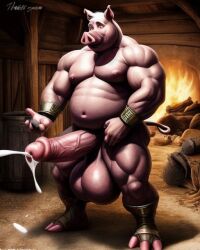 ai_generated anthro anthrofied big_belly cum cumshot huge_balls huge_cock muscular_anthro pig porcine