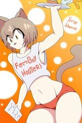 brown_hair cat_ears cat_humanoid cat_tail felix_argyle femboy femboy_hooters hooters male male_only re:zero_kara_hajimeru_isekai_seikatsu short_shorts shorts slime_scheme thighs trap waitress