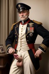 19th_century 1boy ai_generated big_balls big_penis daddy gay ia male male_only military military_uniform muscle older_male rd_(artist) soldier solo solo_male uniform