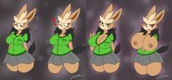 anthro big_breasts breast_expansion breasts canine cleavage expansion exposed_breasts female female_only furry heart heart-shaped_pupils herdier luxioboi22 nipples open_mouth pokémon_(species) pokemon tagme thick_thighs