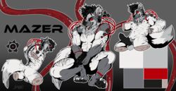 anthro badart_(artist) balls erection gun handgun hyena male mammal model_sheet muscular nipples pistol pubes ranged_weapon red_eyes solo weapon