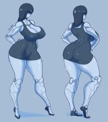 absurd_res areola ass big_breasts big_butt biped breasts cleavage clothed clothing female hair hand_on_hip hi_res humanoid machine nipples not_furry robot robot_humanoid saidra shadow simple_background solo thick_thighs wide_hips