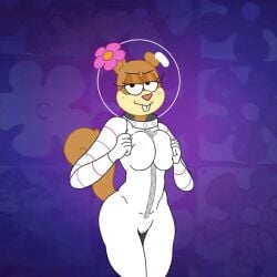 abs animated animated_gif anthro bodysuit female_only furry furry_tail nude nude_female profannytea pussy sandy_cheeks spongebob_squarepants squirrel