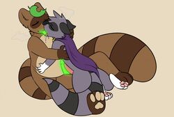 anthro bioluminiscent crisstail duo french_kissing frottage furry glowing kissing looking_pleasured male mammal paws penis raccoon sex simple_background taeko tanuki yaoi