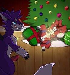 balls bandai_namco bondage bound chicostyx christmas digimon digimon_(species) dorumon dragon erection fanmon father father_and_child father_and_son fur genitals guilmon hair hi_res holidays hybrid incest janus_the_dorumon lights male male/male parent parent_and_child parent_and_son penis plant reptile scalie son tree x-digimon yaoi yol_the_vulpdramon