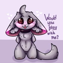 big_eyes blush bound bound_arms collar female female_only furry heart hi_res looking_at_viewer minccino pokémon_(species) pokemon pokemon_(species) pussy pussy_juice semi-anthro tagme tainderstorm text tongue tongue_out